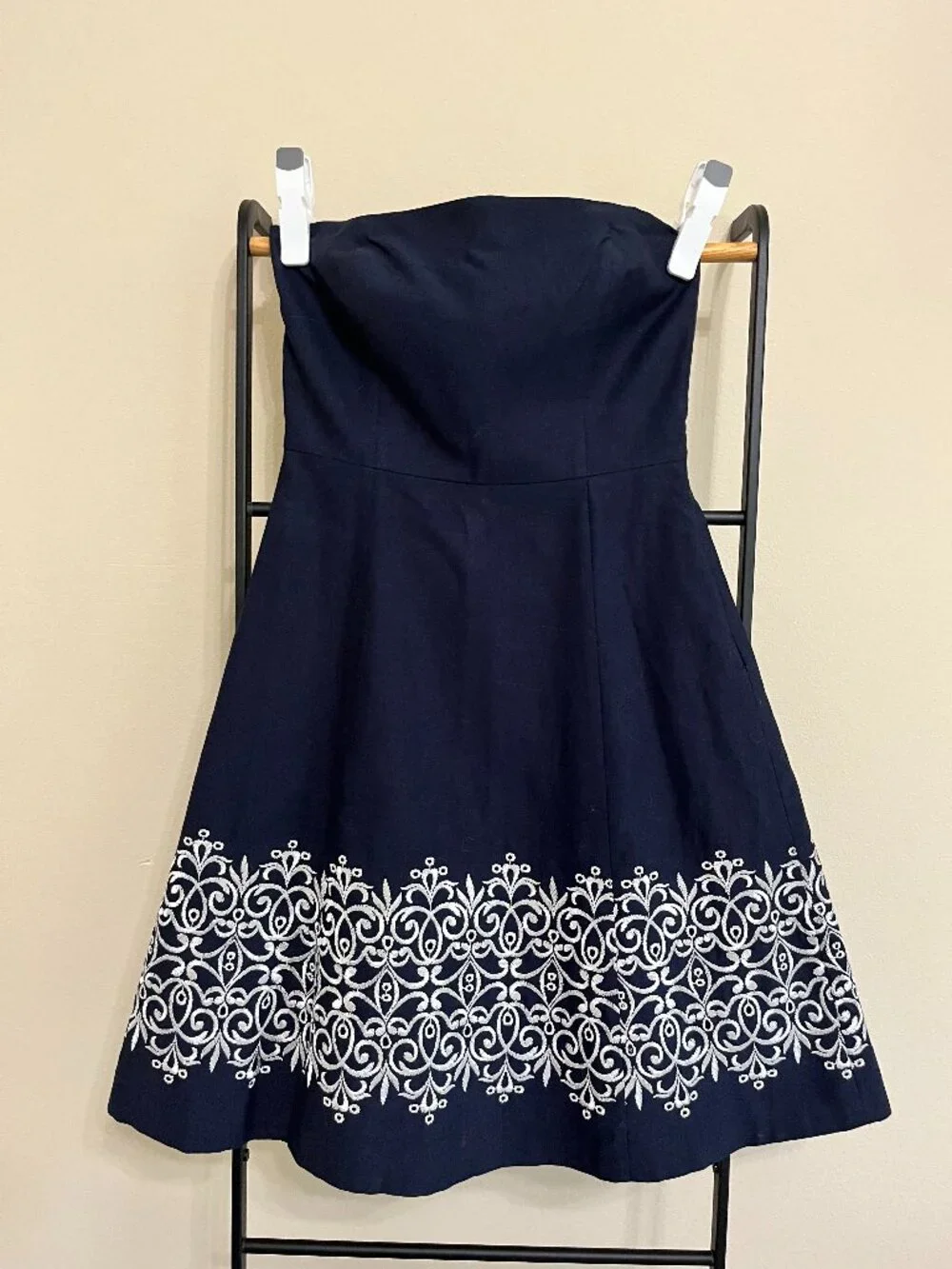 NWT LOFT Strapless Scroll Embroidered two way A-line Coquette Party Dress Size 4 - Picture 2 of 13